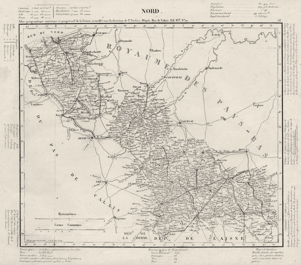 NORD. Nord département. Tardieu 1830 old antique vintage map plan chart