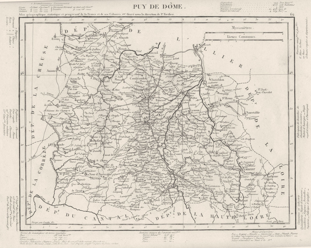 PUY- DE- DÔME. Puy- de- Dôme département. Tardieu 1830 old antique map chart