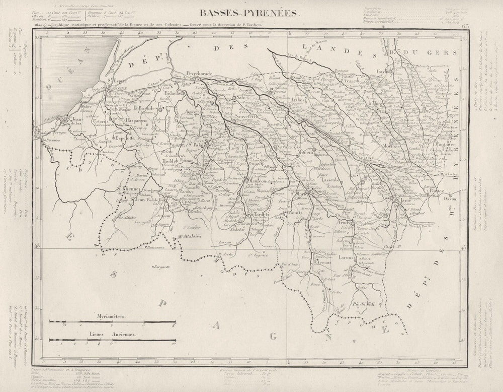 PYRÉNÉES- ATLANTIQUES. Pyrénées- Atlantiques département. Tardieu 1830 old map