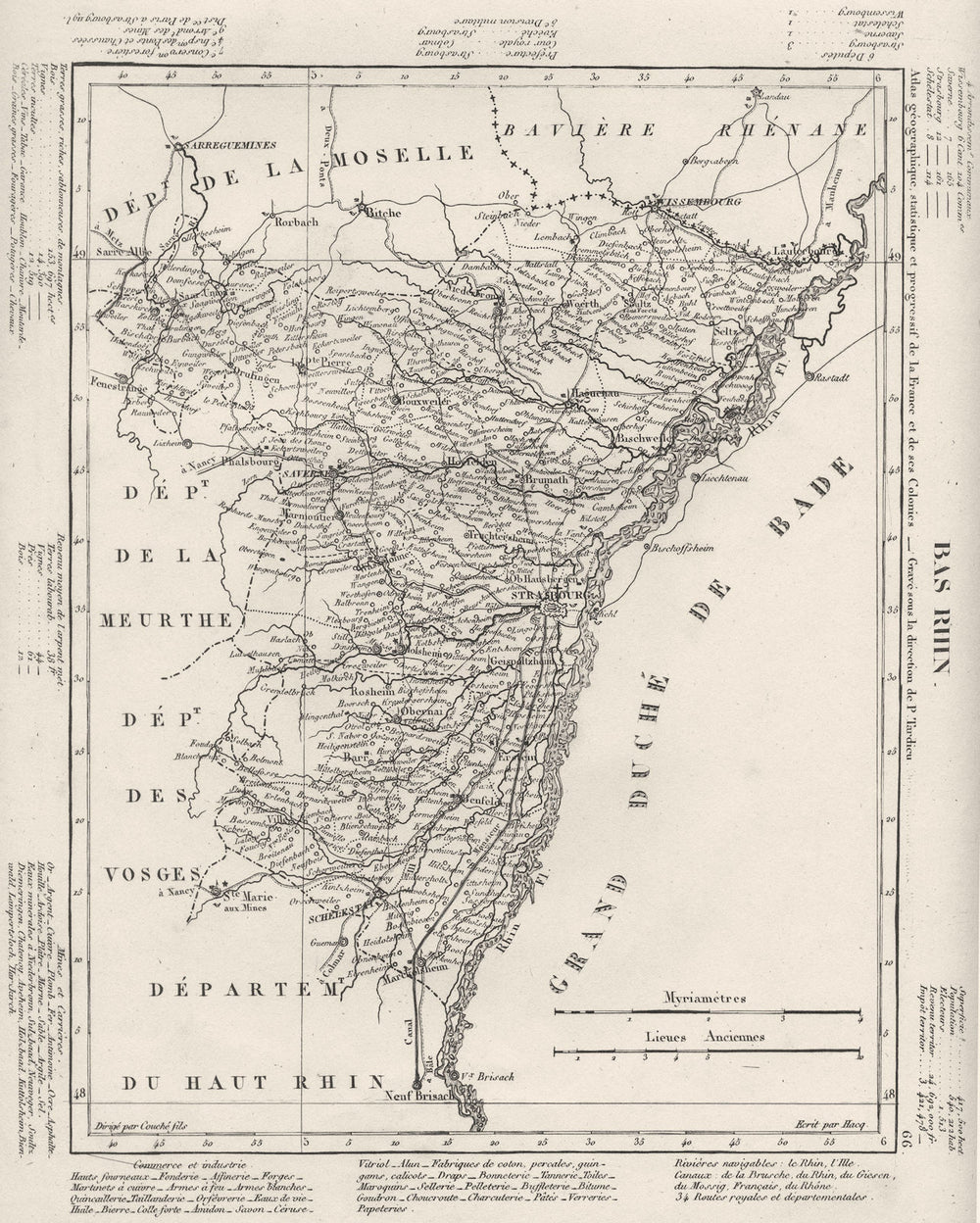 BAS- RHIN. Bas Rhin département. Tardieu 1830 old antique map plan chart