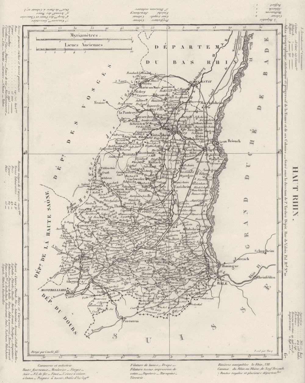 HAUT- RHIN. Haut- Rhin département. Tardieu 1830 old antique map plan chart
