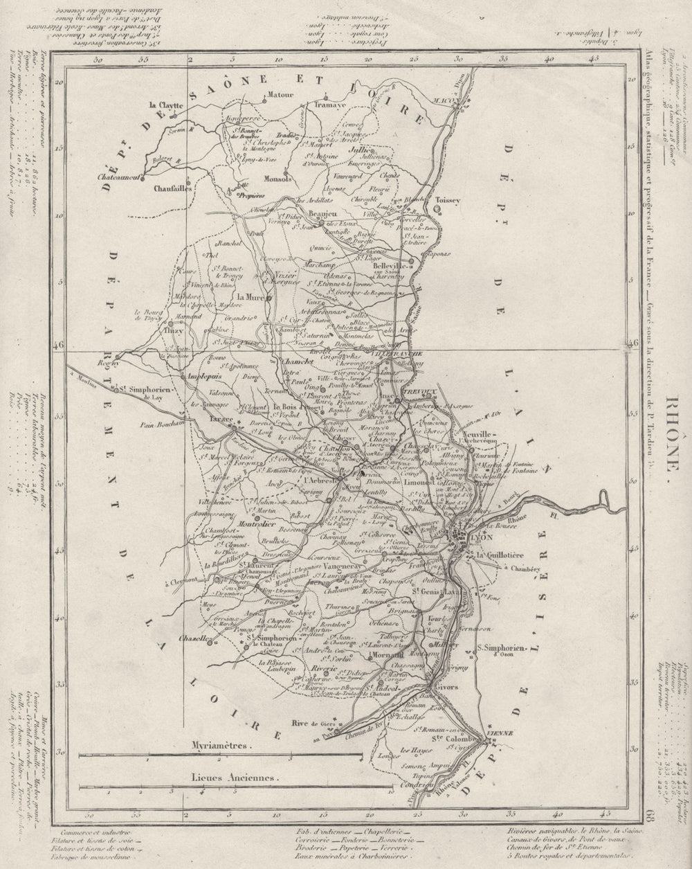 RHÔNE. Rhône département. Tardieu 1830 old antique vintage map plan chart