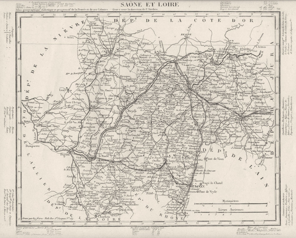 SAÔNE- ET- LOIRE. Saône- Et- Loire département. Tardieu 1830 old antique map