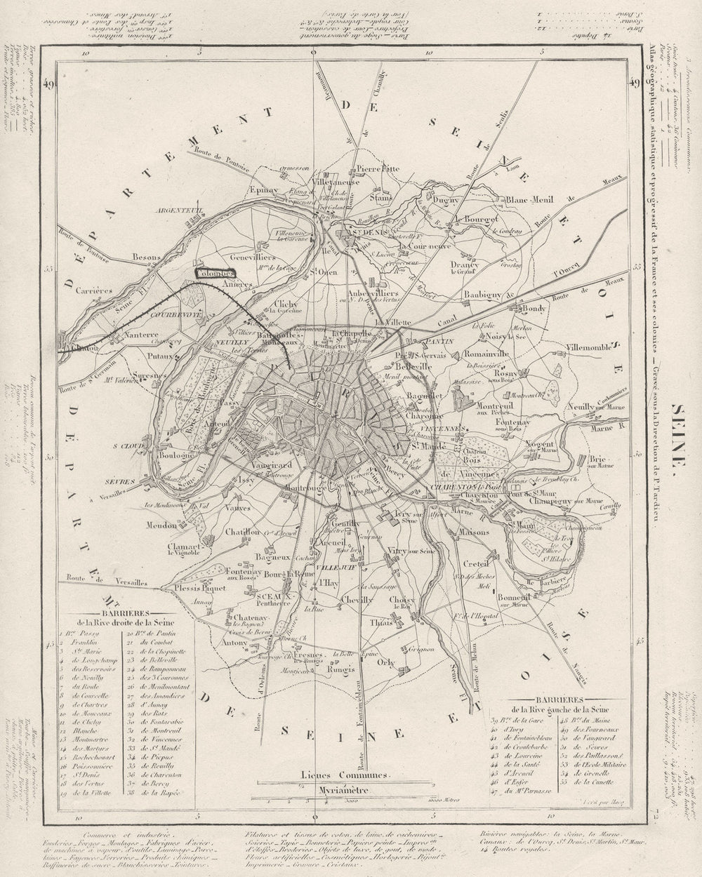 FRANCE. Seine département. Tardieu 1830 old antique vintage map plan chart