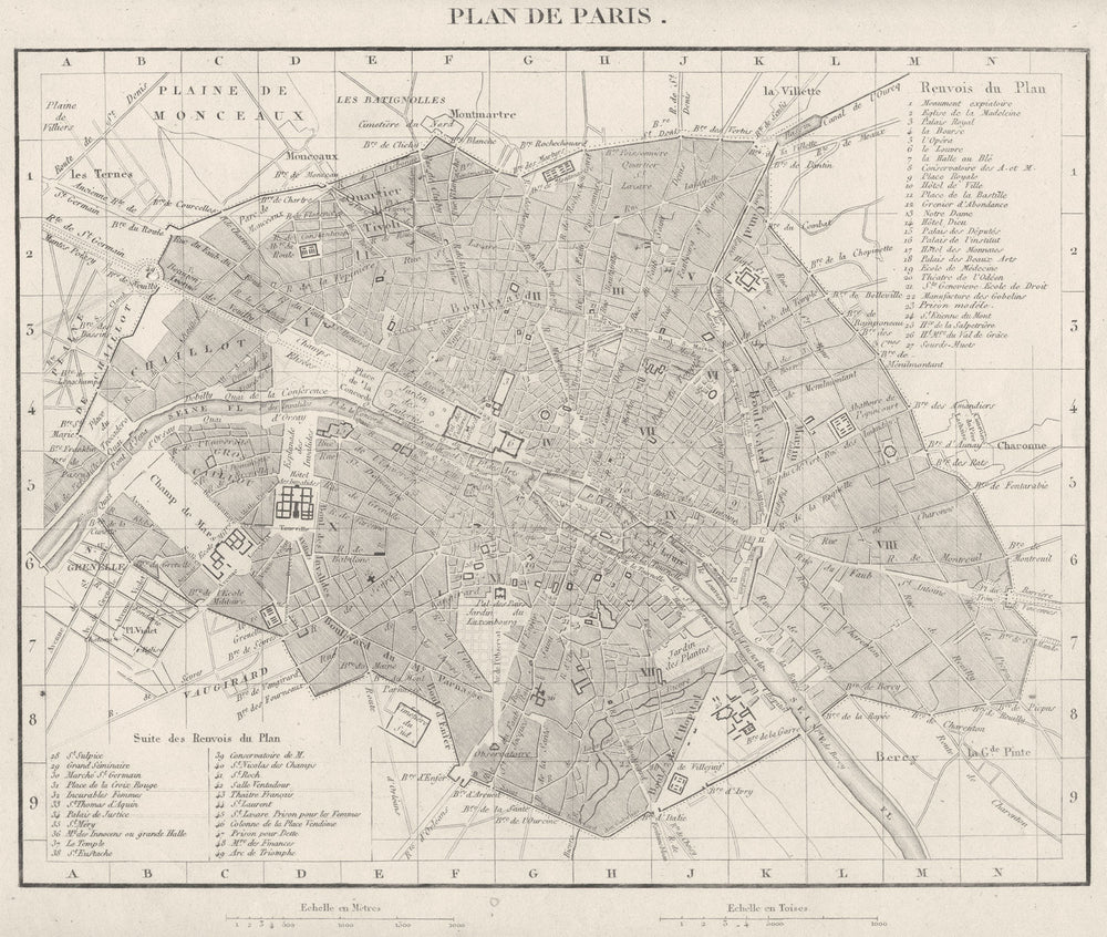 PARIS. Plan de Paris département. Tardieu 1830 old antique map chart