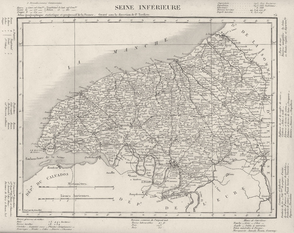 SEINE- MARITIME. Seine- Maritime département. Tardieu 1830 old antique map