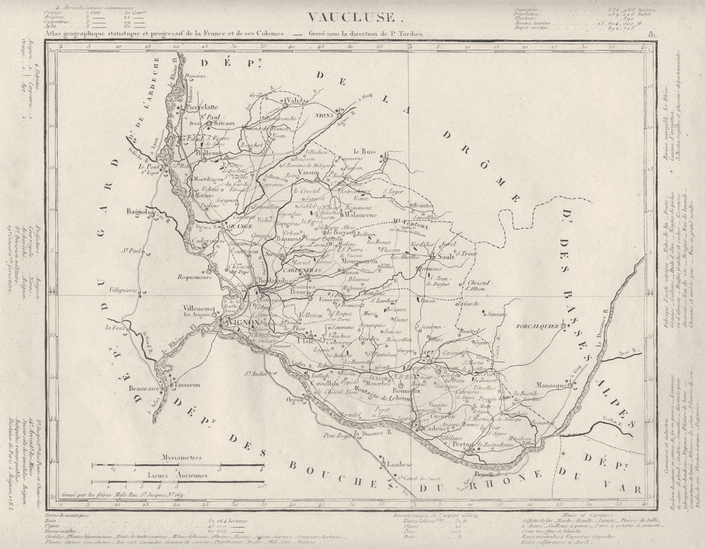 VAUCLUSE. Vaucluse département. Tardieu 1830 old antique map plan chart