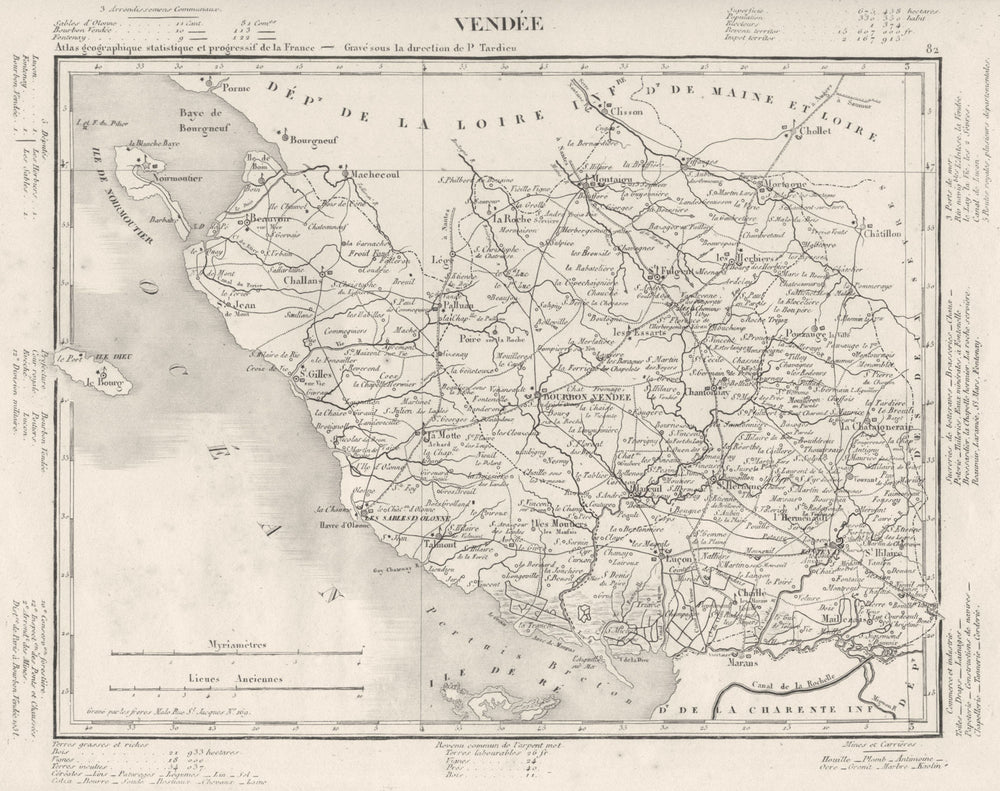 VENDÉE. Vendée département. Tardieu 1830 old antique vintage map plan chart