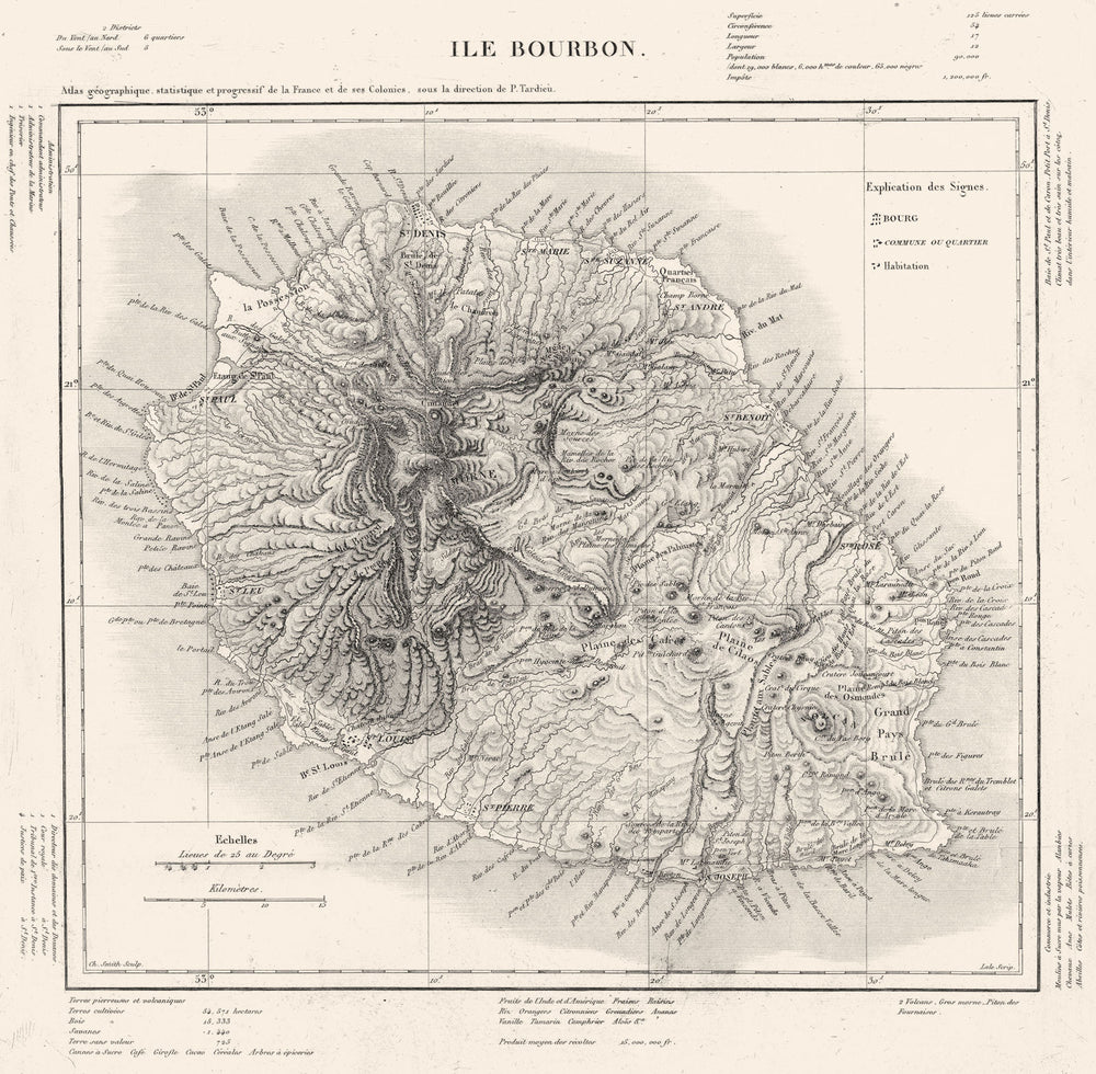 INDIAN OCEAN. Île Bourbon (la Réunion Reunion) . Tardieu 1830 old antique map