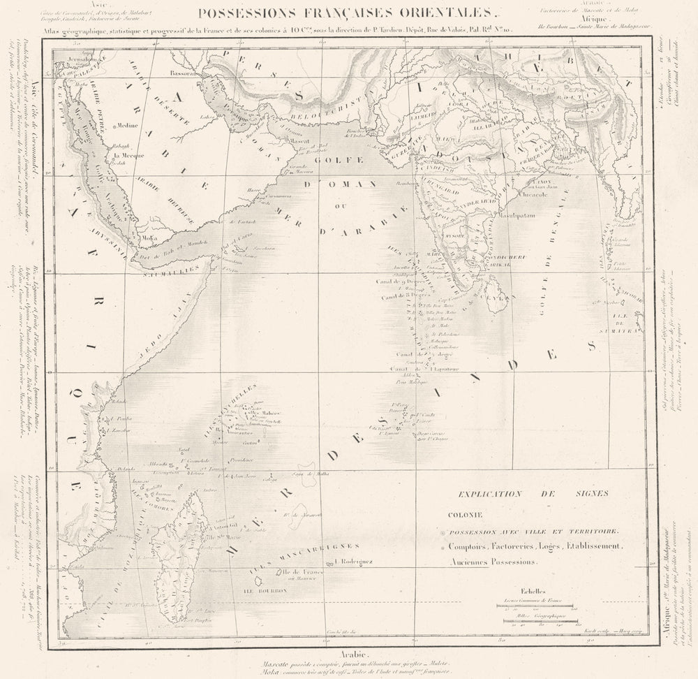 INDIAN OCEAN. Possessions Françaises Orientales. Colonies.Tardieu 1830 old map