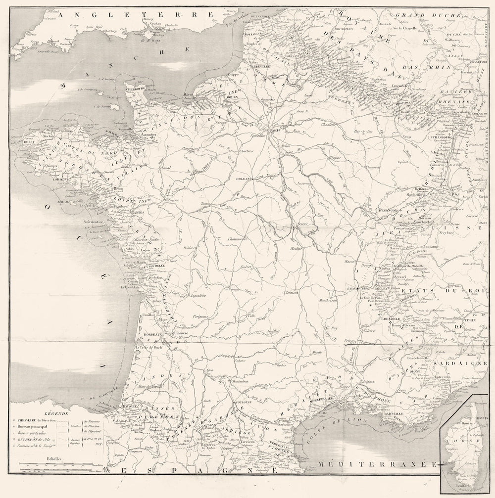 FRANCE. Douanes. Customs posts.Tardieu 1830 old antique vintage map plan chart