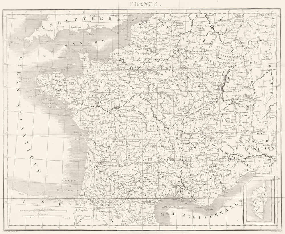 FRANCE. France. Tardieu 1830 old antique vintage map plan chart