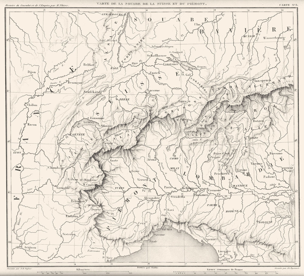 ALPES ALPES.Schwaben(Souabe)Suisse Piemonte Piedmont Piémont Italy 1859 map