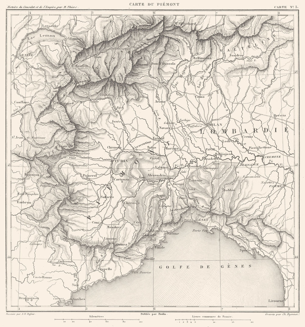 ITALY. Piemonte Piedmont Piémont Alps Alpes Lombardie Lombardy 1859 old map
