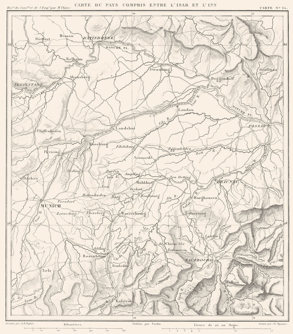 GERMANY AUSTRIA. Isar Inn. Munich Salzburg Munchen Regensburg 1859 old map