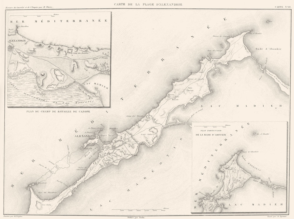 EGYPT.Plage D'Alexandrie Alexandria;Bataille de Canope;Rade D'Aboukir 1859 map