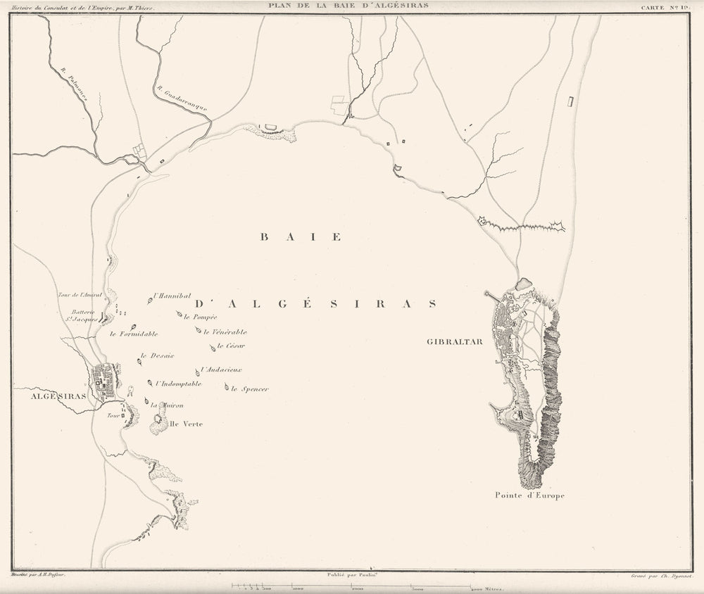 SPAIN GIBRALTAR. Baie Algésiras Algeciras campaign 1801. French fleet 1859 map