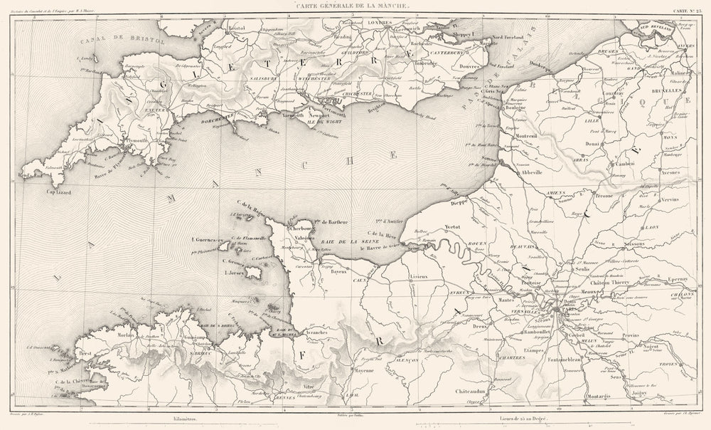 ENGLISH CHANNEL. Carte Générale de la Manche. England France 1859 old map