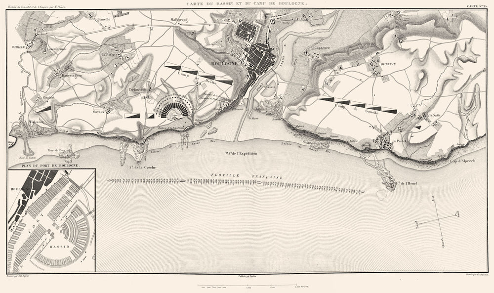 BOULOGNE. Bassin et Camp de Boulogne 1803; Port. Flotille Française 1859 map