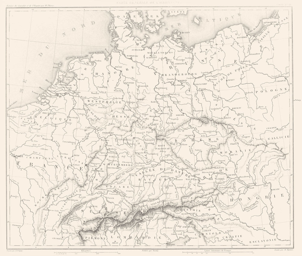 GERMANY. Carte Générale de L'Allemagne 1859 old antique vintage map plan chart