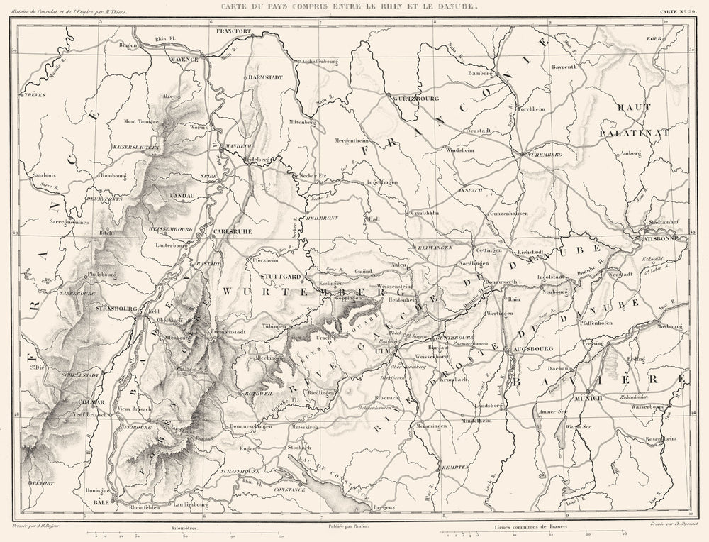 GERMANY. Pays entre le Rhin et le Danube. Munchen Stuttgart Frankfurt 1859 map