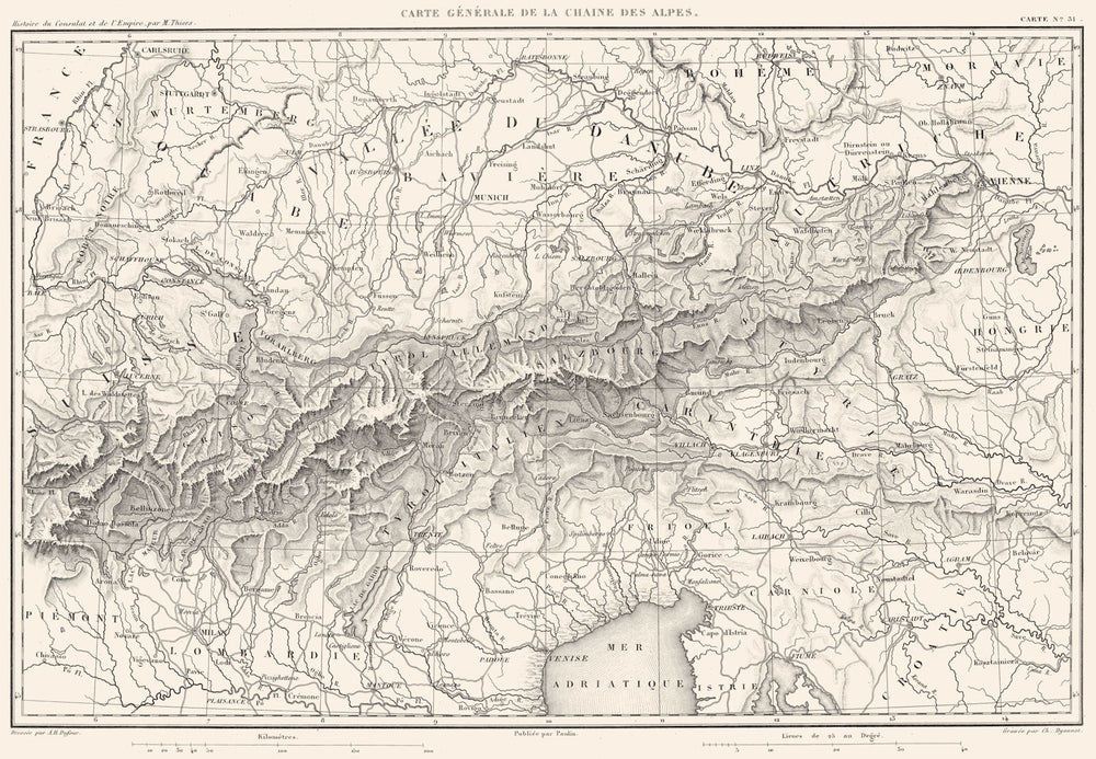 EUROPE. Carte Générale de la Chaine des Alpes. Eastern Alps 1859 old map