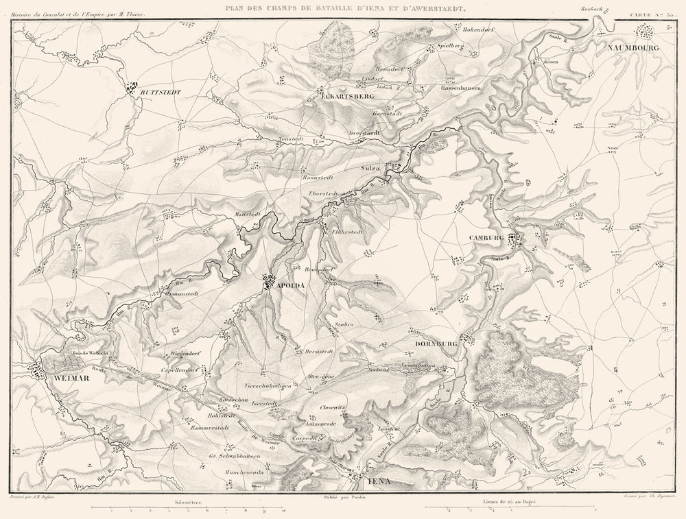 GERMANY. Champs Bataille Iena Awerstaedt Jena Auerstedt 1806. Weimar 1859 map