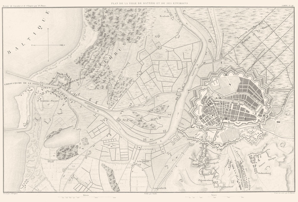 POLAND. Plan de la Ville de Gdansk (Dantzig Danzig) et Environs 1859 old map