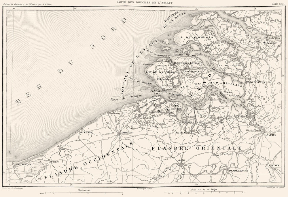 BENELUX.Bouches de L'Escaut.Schelde delta mouth.Antwerpen Bruges 1859 old map