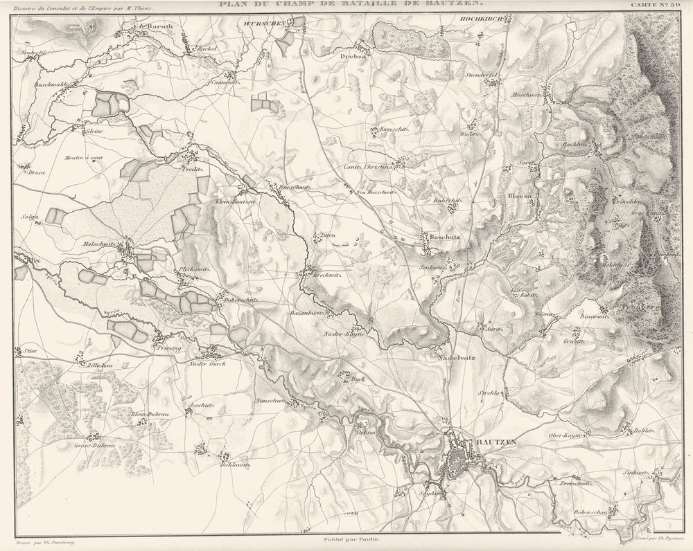 GERMANY. Plan du champ de Bataille de Battle of Bautzen 1813 1859 old map