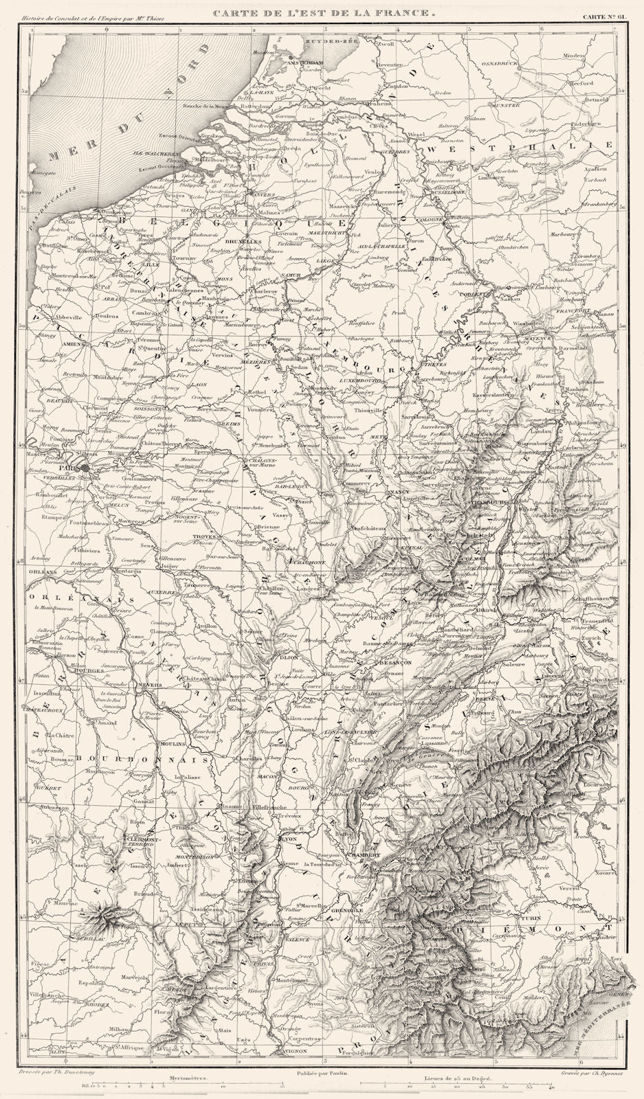 FRANCE. Carte de L'est de la France 1859 old antique vintage map plan chart