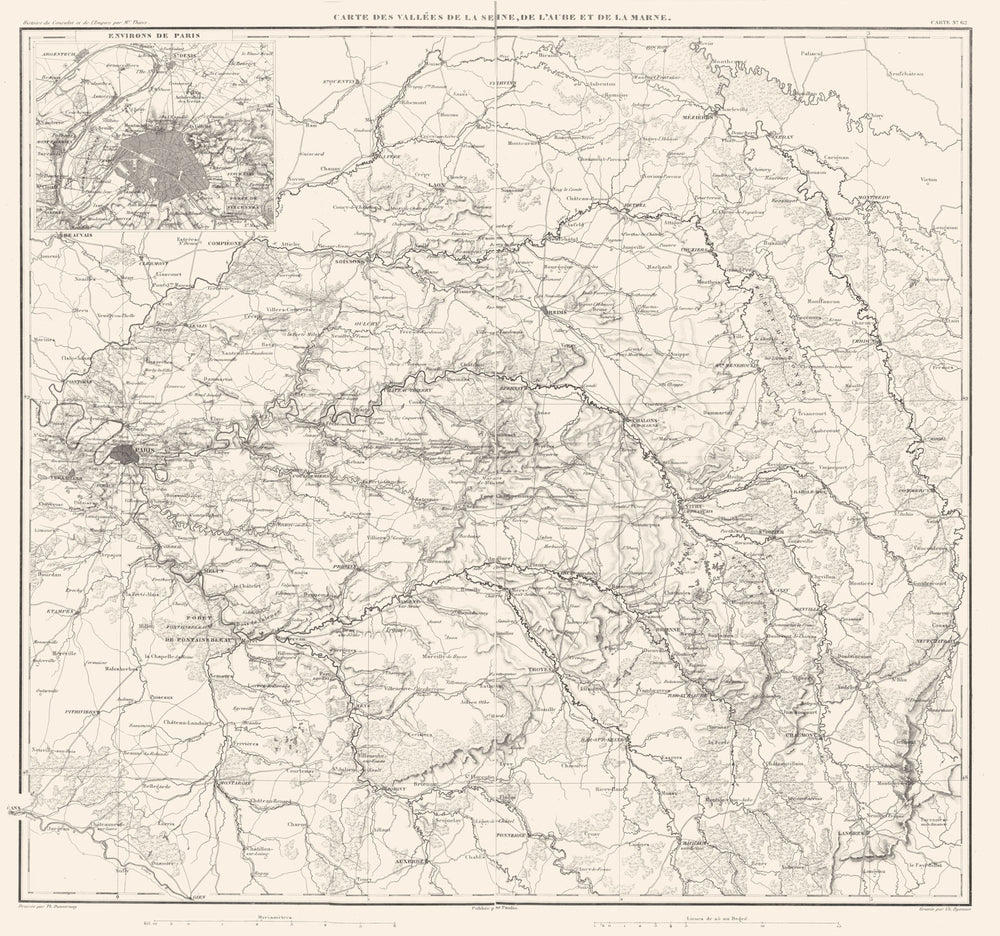 FRANCE EAST CENTRE. Vallées de la Seine, de L'Aube et de la Marne 1859 old map