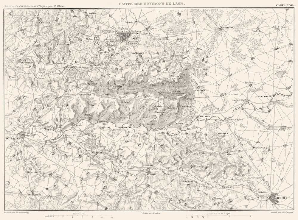 AISNE MARNE. Environs de Laon Soissons Reims 1859 old antique map plan chart