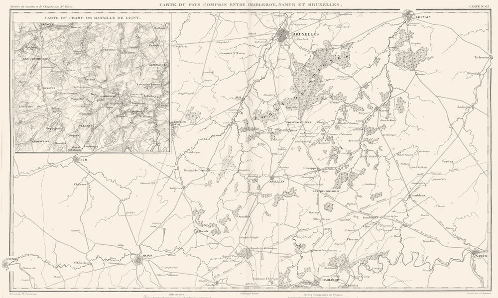 BELGIUM. Charleroi Namur Mons Bruxelles;Bataille de Battle Ligny 1815 1859 map