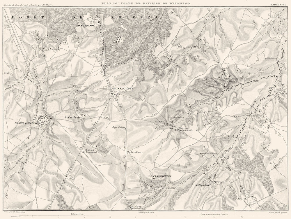 BELGIUM.Bataille de Battle Waterloo 1815. Braine l'Alleud Planchenois 1859 map