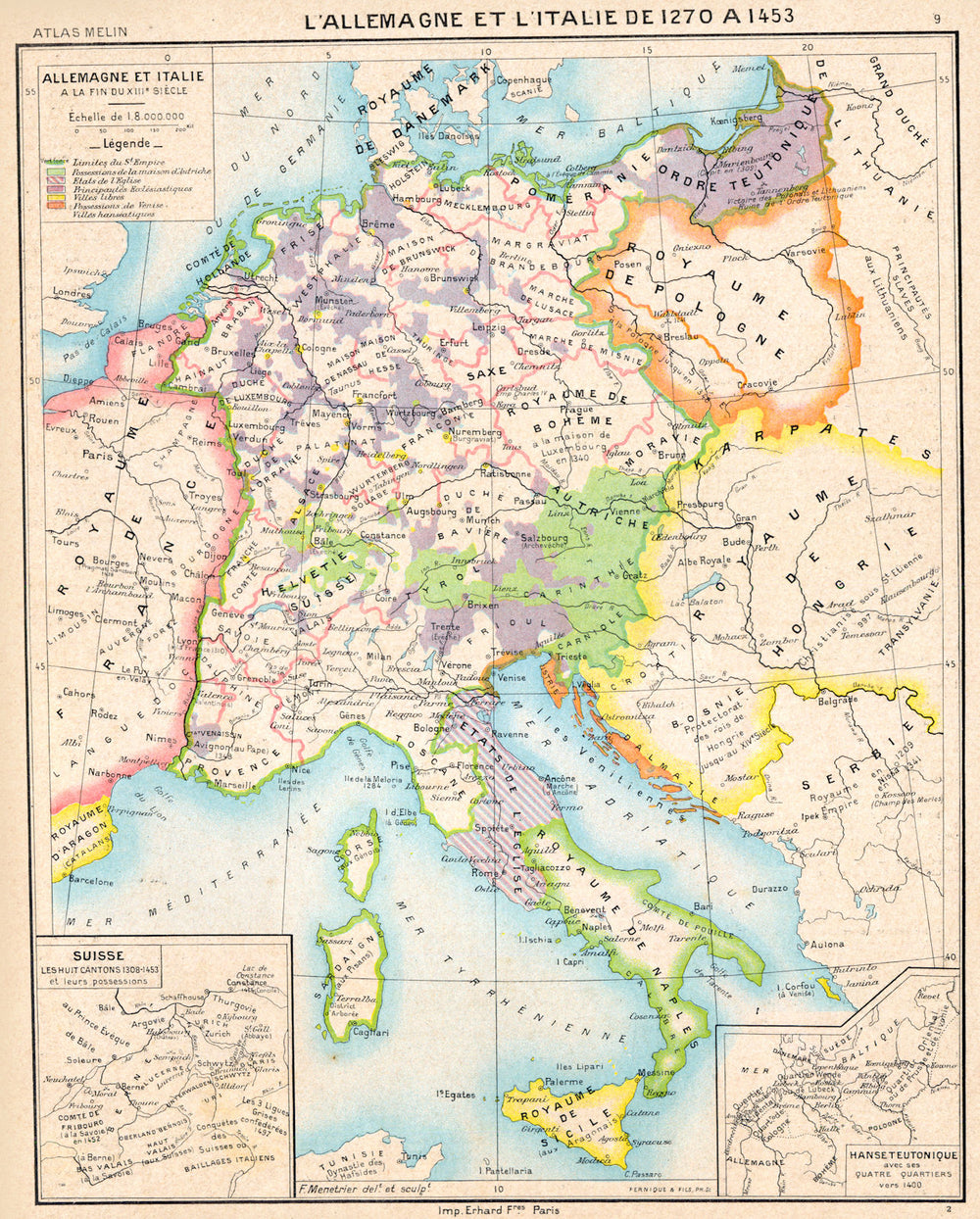 EUROPE. Allemagne Italie 1270-1453; Suisse 1308; Hanseteutonique 1900 old map
