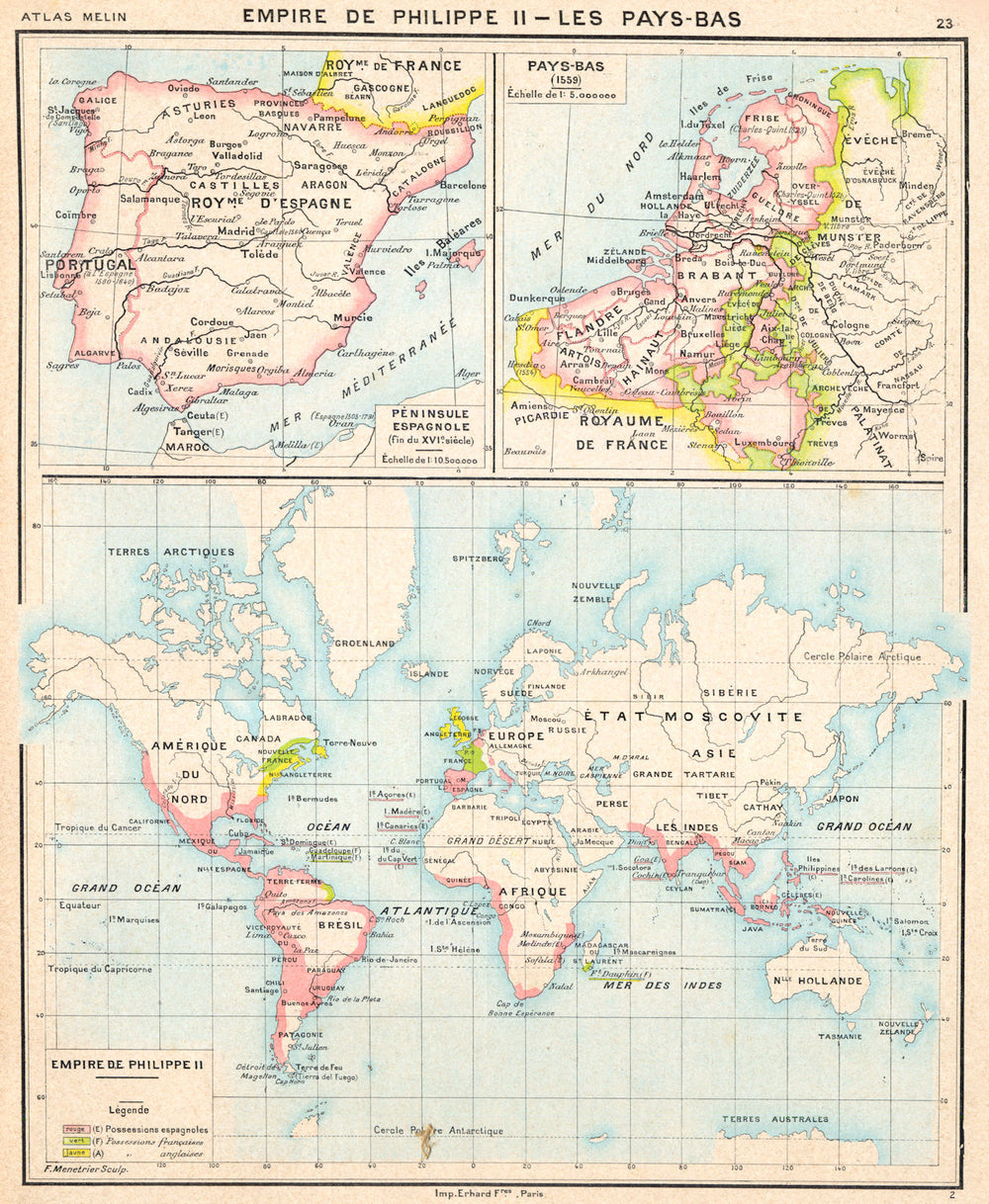 IBERIA. Empire de Philippe II; Péninsule Espagnole 16C; Pays- Bas 1900 old map