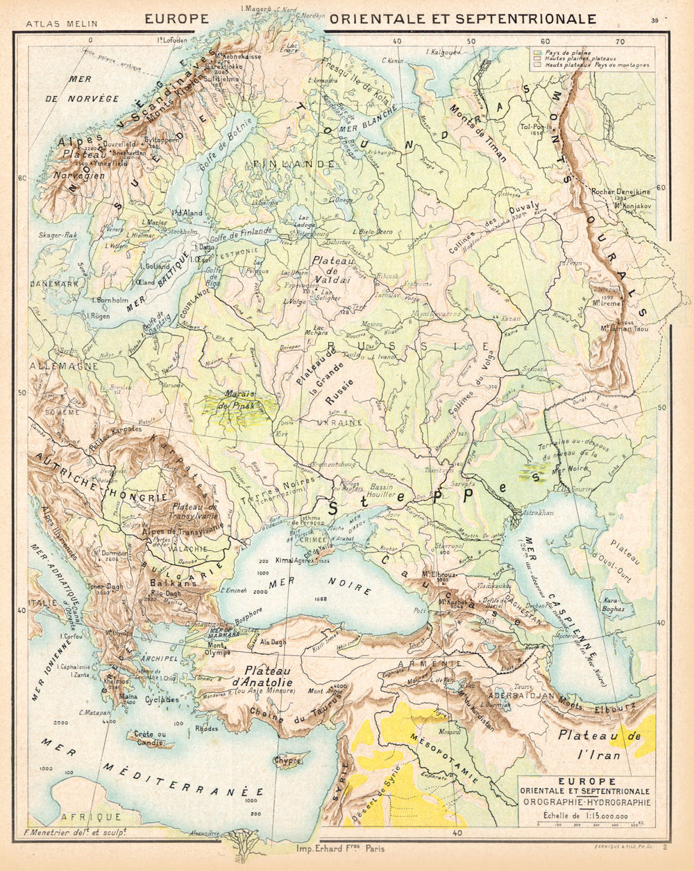 EUROPE. Orientale Septentrionale; Orographie- Hydrographie 1900 old map