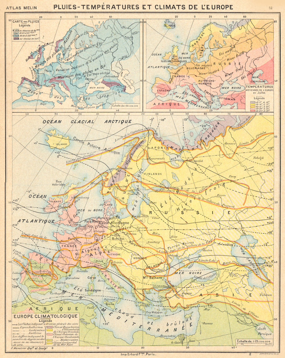 EUROPE. Pluies- Tempèratures Climats de L'Europe; Climatoloqiue; des 1900 map