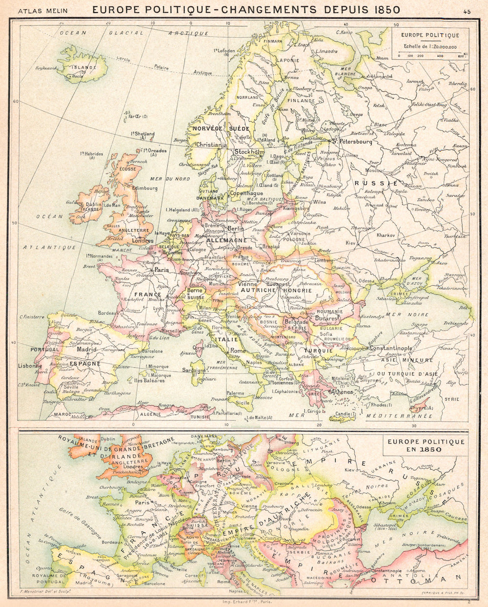 EUROPE. Europe politique changement depuis 1850; en 1850 1900 old antique map