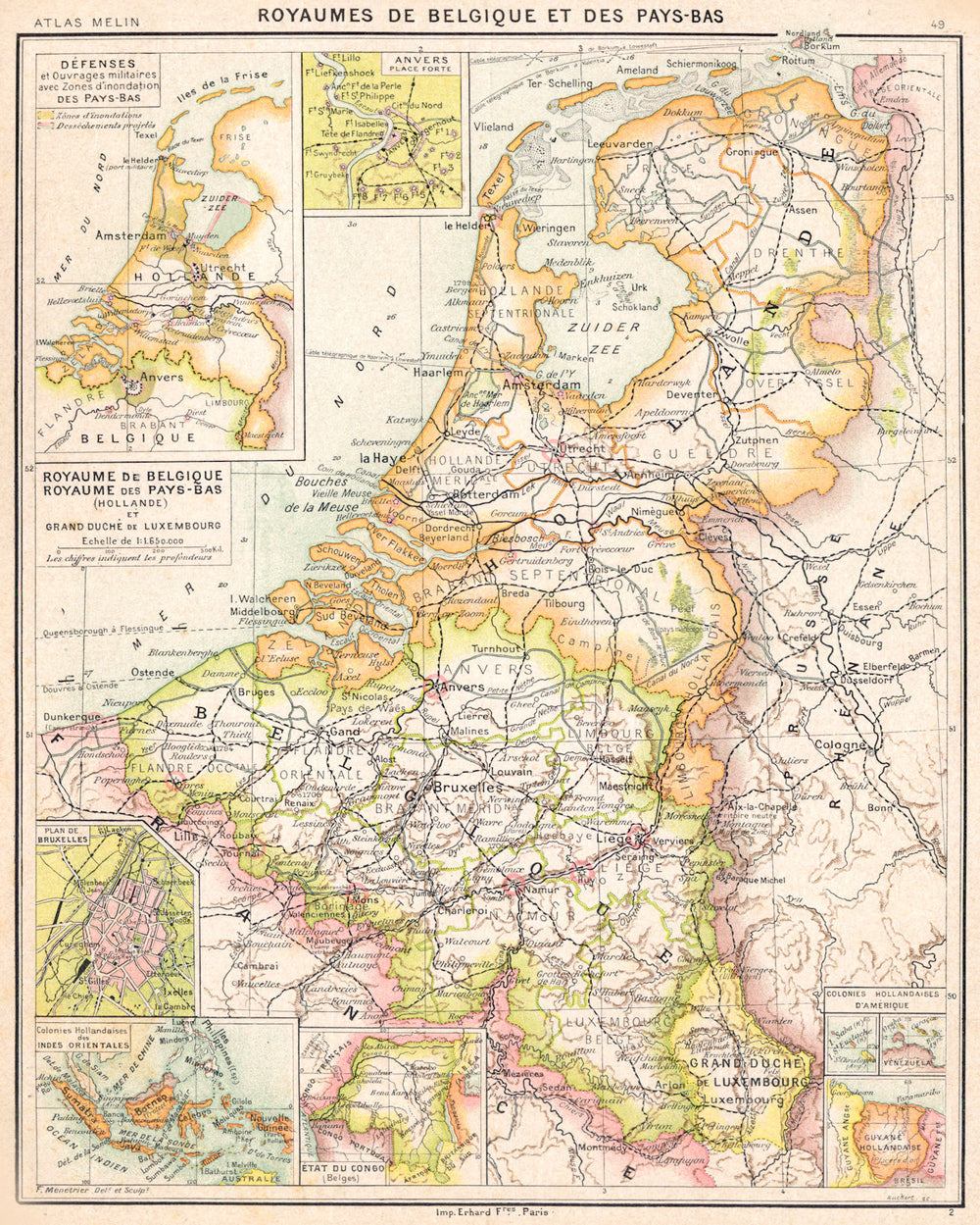 BENELUX. Belgique Pays- Bas;Bruxelles; Indes orientales; Congo;Guyane 1900 map