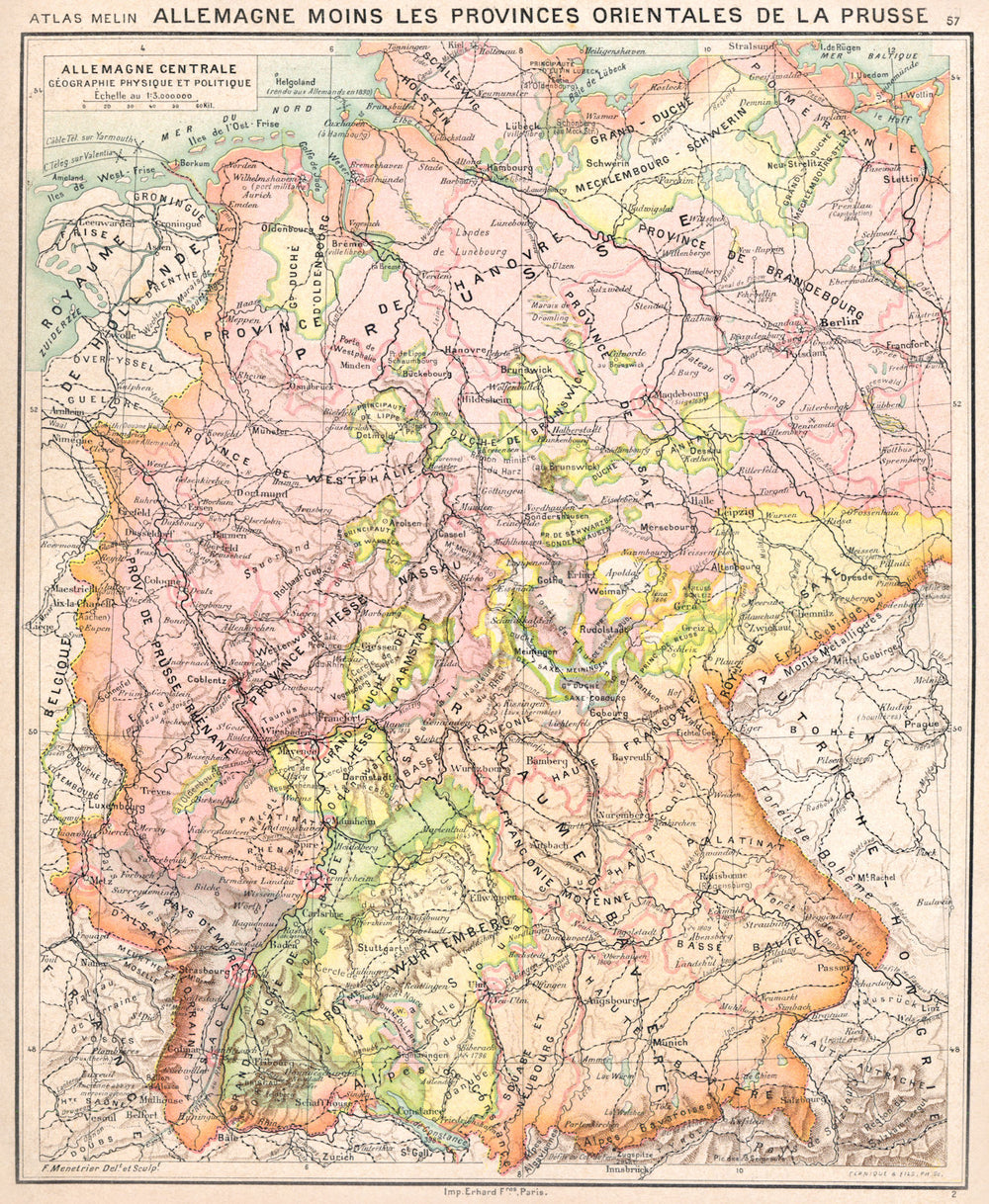 GERMANY. Allemagne centrale Géographie Physique et Politique 1900 old map