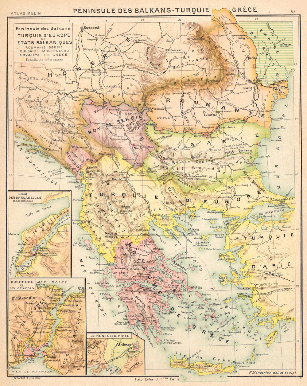 BALKANS. Péninsule Turquie Grèce; Dardanelles; Bosphore;Athènes Pirèe 1900 map