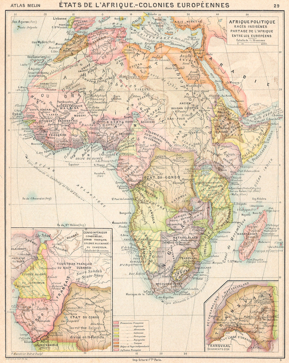AFRICA.Afrique Colonies;Politique races Indigénes;Congo;Transvaal 1900 old map
