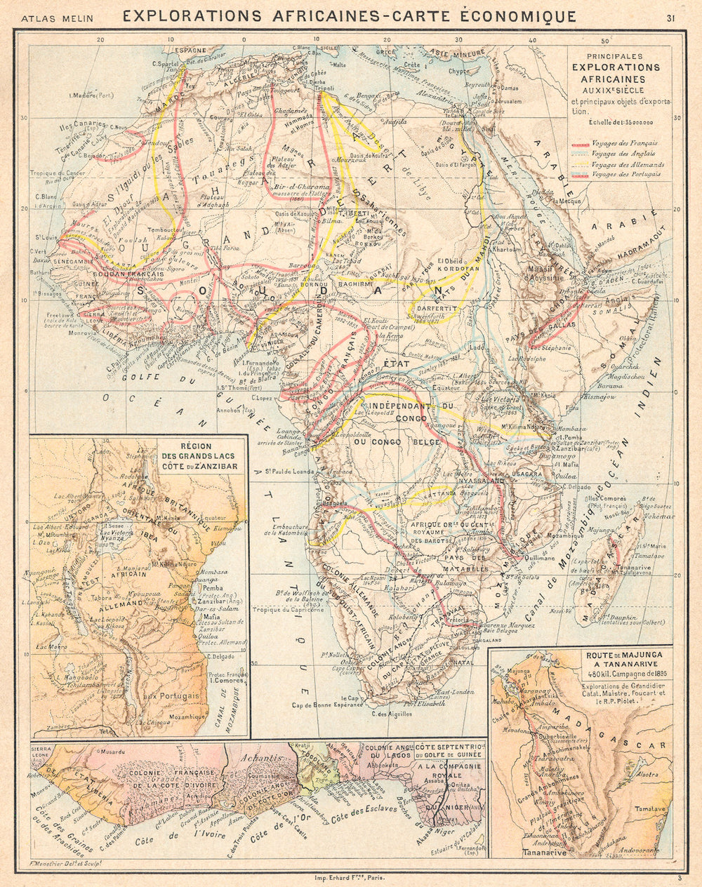 EXPLORATIONS AFRICAINES.Économique;Zanzibar;Golfe Guinée;Antananarivo 1900 map