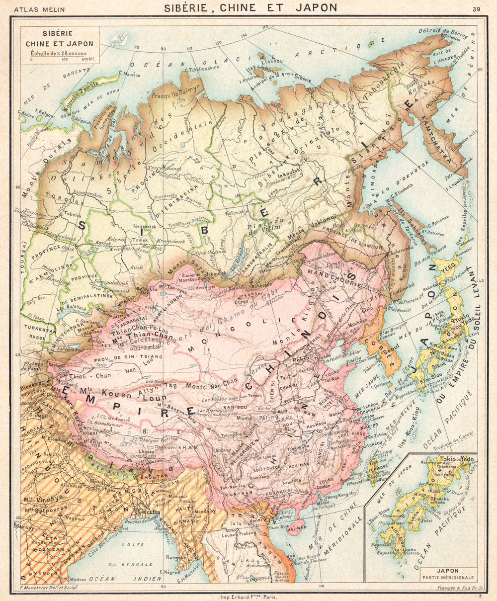 ASIA. Sibérie Chine et Japon; Inset map of Japon Partie Méridionale 1900
