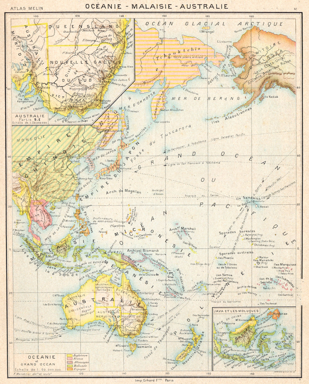 Old Map Inset OCEANIA. Australia Australie; Océanie; inset Java Moluques; 1900 old ...