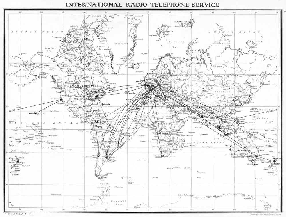 WORLD. International Radio Telephone service 1938 old vintage map plan chart