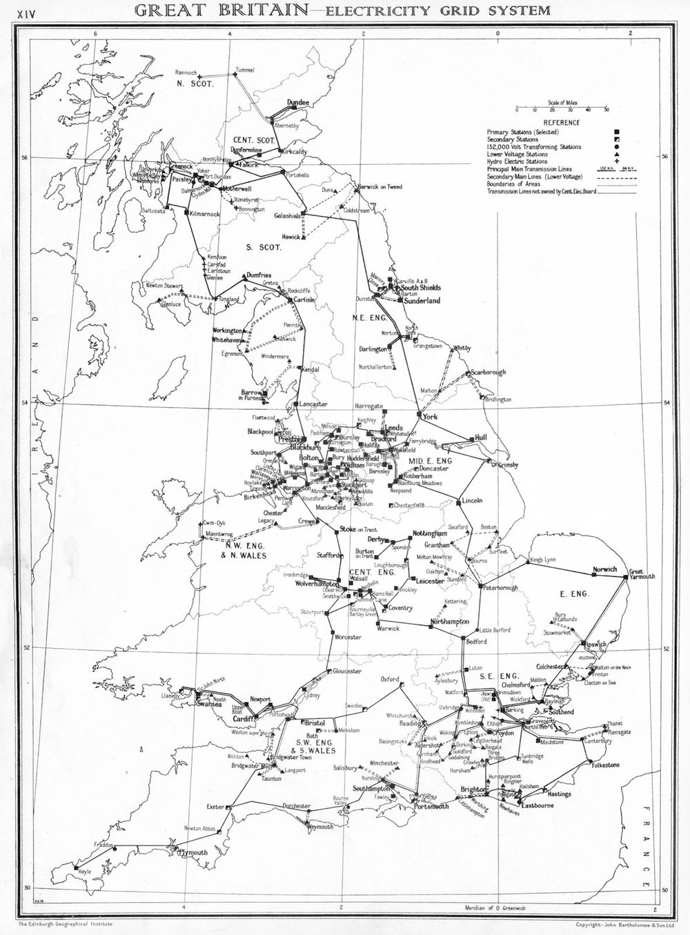 UK. Great Britain- Electricity grid system 1938 old vintage map plan chart