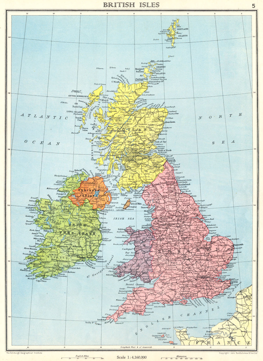 BRITISH ISLES. United Kingdom. Irish Free State. England Scotland Wales 1938 map